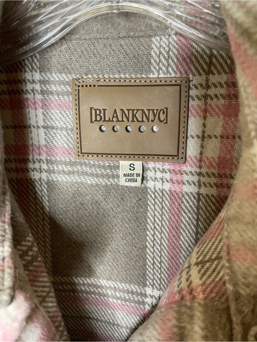 BLANKNYC Taupe and Pink Plaid Shacket Sz S - Picture 3 of 4